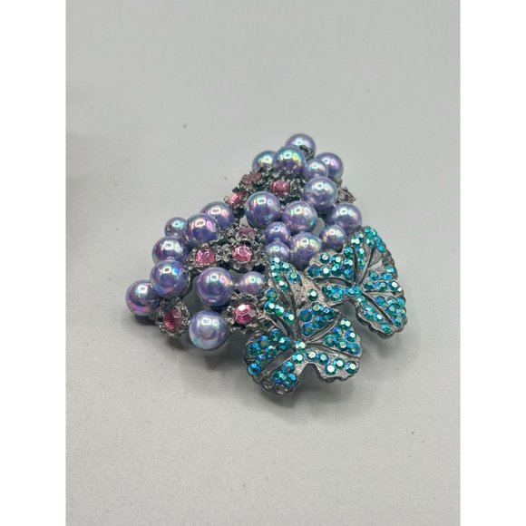 THELMA DEUTSCH Purple Pearls Grape Cluster Brooch Pin Borealis Aqua Rhinestones - Picture 5 of 11